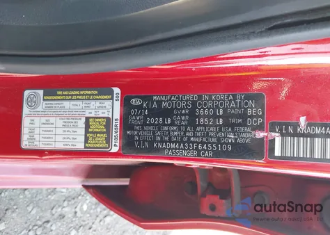 2015 Kia Rio Lx z USA, uszkodzony, nr VIN KNADM4A33F6455109